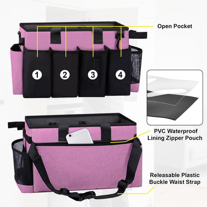 Wearable Large Cleaning Caddy Bag for Housekeeper, Clean Supply Organizer with Adjustable Shoulder, Waist & Handle Straps, Detailing Bag for Kitchen Supplies (Black)