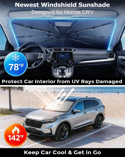 DMJN Umbrella Windshield Sun Shade - Medium, Car Sunshade for Front Windshield [Nano Ice-Crystal Coatings] UPF50+ Heat & UV Block, Protect Interior & Keep Cooler Universal for Car, SUV, Truck
