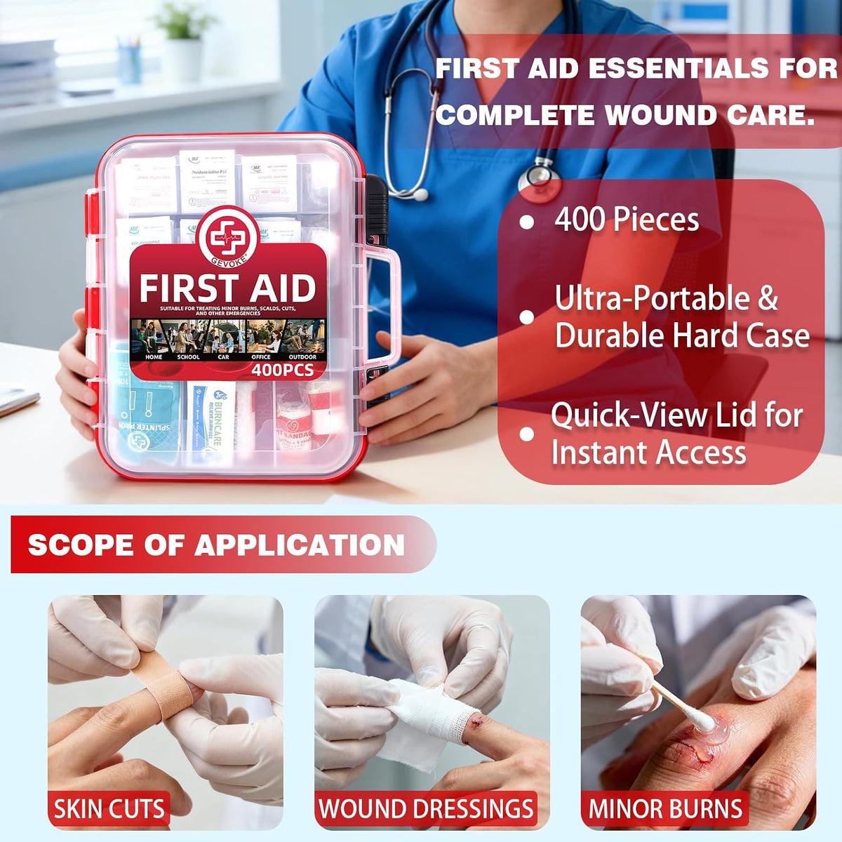 Gevoke Professional First Aid Kit - 310 Piece HardCase Medical Kit for Home, Car, Camping, Travel, Hiking, Truck, Office, Sports, Vehicle & Outdoor Emergencies