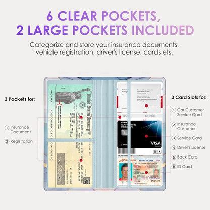 Car Registration and Insurance Holder，Colour Patterns Men Women Car License Document Registration and Insurance Card Holder