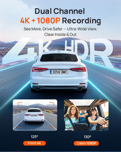 70mai 4K Dash Cam Front and Rear Inside, 3 Channel Car Dash Camera for Cars, Dashcam with GPS, Wi-Fi 6, Voice Control, Parking Monitor, Night Vision, Loop Recording, 64GB SD Card Included (T800E)