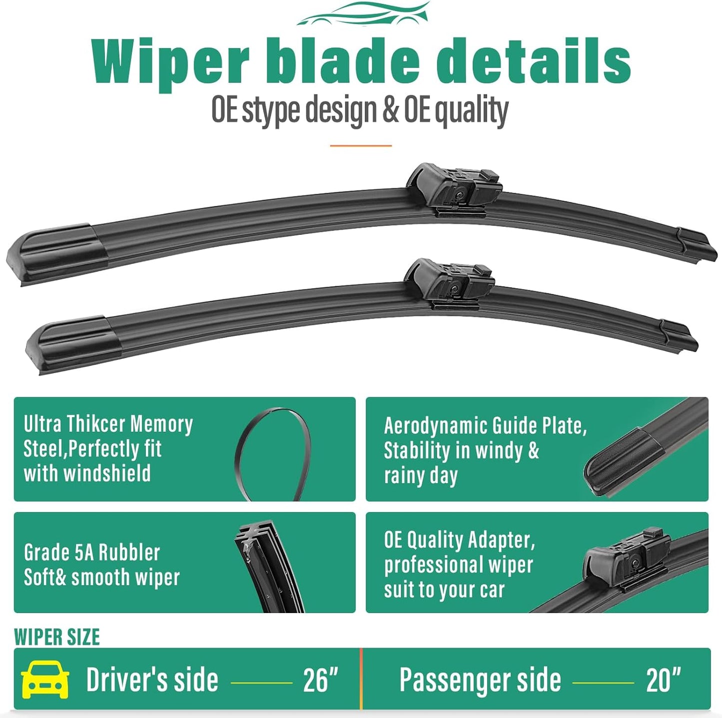 26" 16" 12" Windshield Wiper Blades Replacement for Toyota RAV4 2019 2020 2021 2022 2023 2024 2025 RAV 4 / Mazda 5 2006-2015 Premium All Weather Front Rear Wipers Set - OEM Quality (Pack of 3) - Colors D