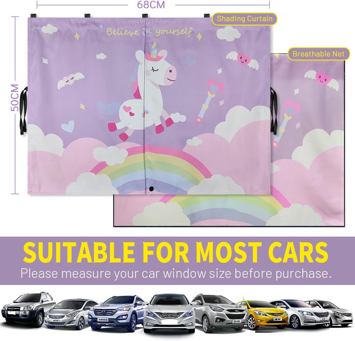Car Window Shades, 2 PCS Magnetic Double Layer Auto Sun Shade for Side Windows Privacy Full Covers/Half Shade Options Back Car Window Curtains for Baby Protection