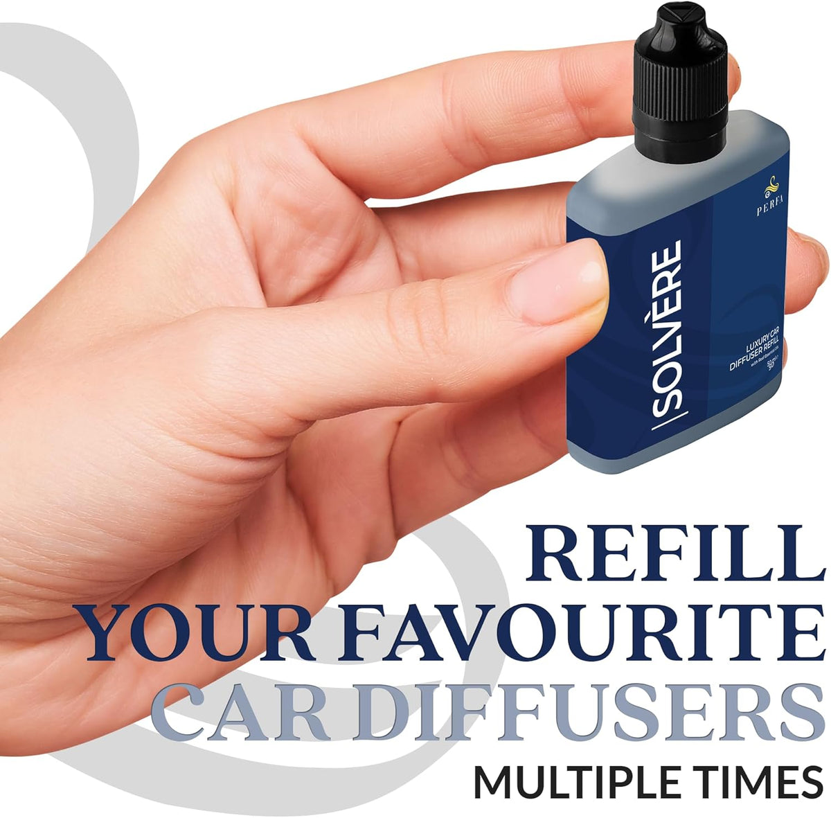 Solvère Car Air Freshener for Men | Perfume Style Freshener with Solvère Fragrance | Strong Freshener with Odour Eliminating Technology with Vent Clip | Car Air Freshener by Perfa