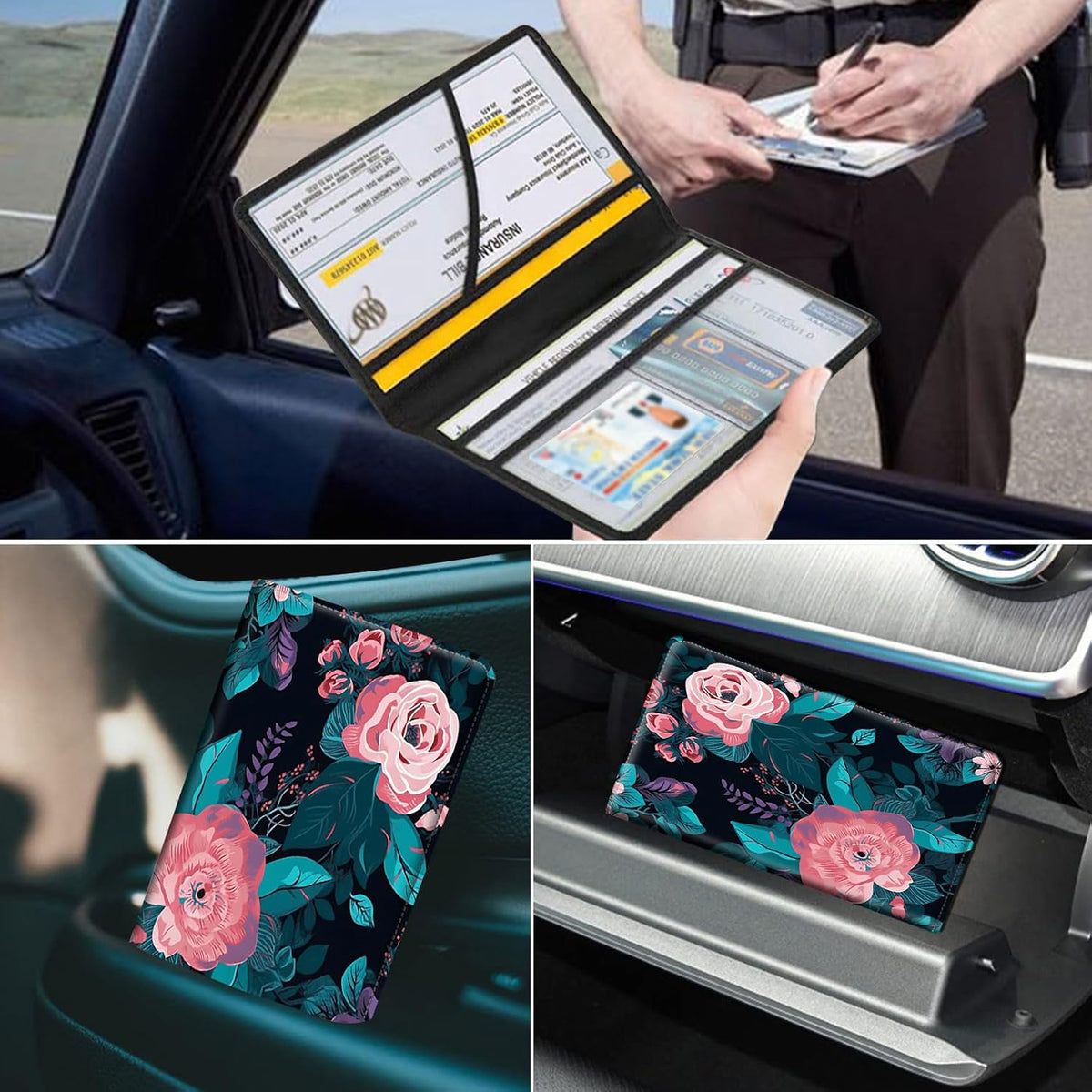 Car Registration and Insurance Holder, Leather Car Glove Box Organizer, Cool Car Accessories for ID, Driver's License Cards & Essential Document, business cards, Men&Women, Retro Audio Cassette