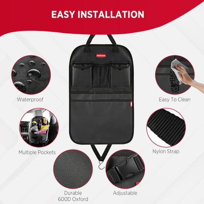 Rubbermaid Backseat Car Organizer, Kick Mats and Seat Back Protector, Car Organizer for Kids with 6 Storage Pockets, Travel Essentials for SUV, Truck, Car - 2 packs Gray