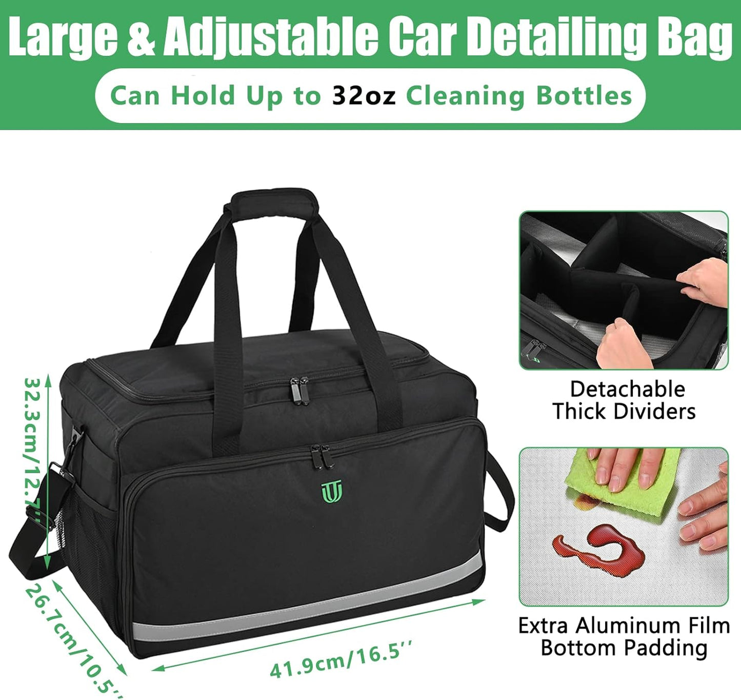 Extra Large Car Detailing Bag, Cleaning Caddy with Lid and Handle for Auto Detailing Supplies, Car Cleaning Storage Trunk Organizer for Polisher and Vehicle Wash Tools, Black