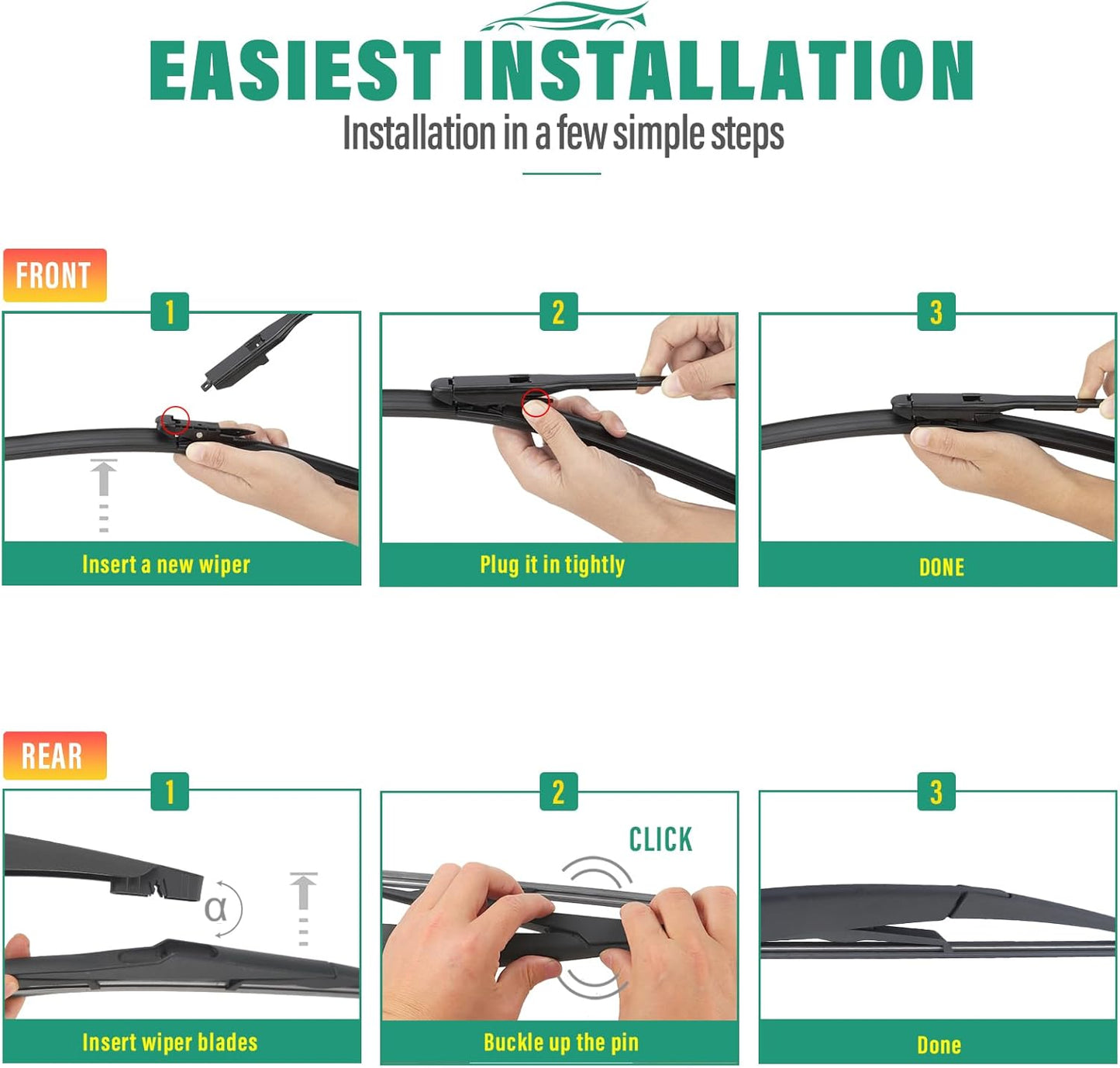 26" 16" 11" Windshield Wiper Blades Replacement for Chevrolet Chevy Trax 2024 2025 2026 Premium All Weather Front Rear Wipers Set - OEM Quality (Pack of 3) - Colors D
