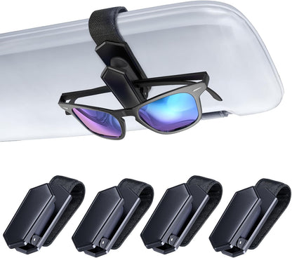 Veharvim Sunglass Holder for Car (One-Handed-Operation, Gentle & Secure Hold, Silicone Padded, Universal Fit, Metal Clip) Visor Sunglass Holder Clip,Visor Sunglass Car (Black, 2 Pack)