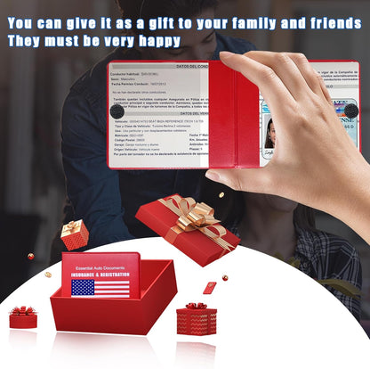 Ziciner Car Registration Insurance Holder, 2Pack Essential Auto Card Document Glove Box Organizer with Touch Fastener, Vehicle Interior Accessories Perfect for Most Car, Truck, SUV (Red/Small Car)