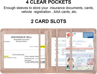 Car Registration and Insurance Holder, Car Accessories Vehicle Glove Box Car Organizer Women Wallet Case for Cards, Essential Document, Driver License by Cacturism, Pink | for Cards