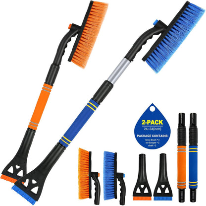 34" Extendable Ice Scrapers for Car Windshield 2-in-1 Snow Brush for Car Snow Scraper for Car Snow Scraper and Drush with Ergonomic Foam Grip for Cars, Trucks, SUVs with 360° Pivoting Brush Head Blue
