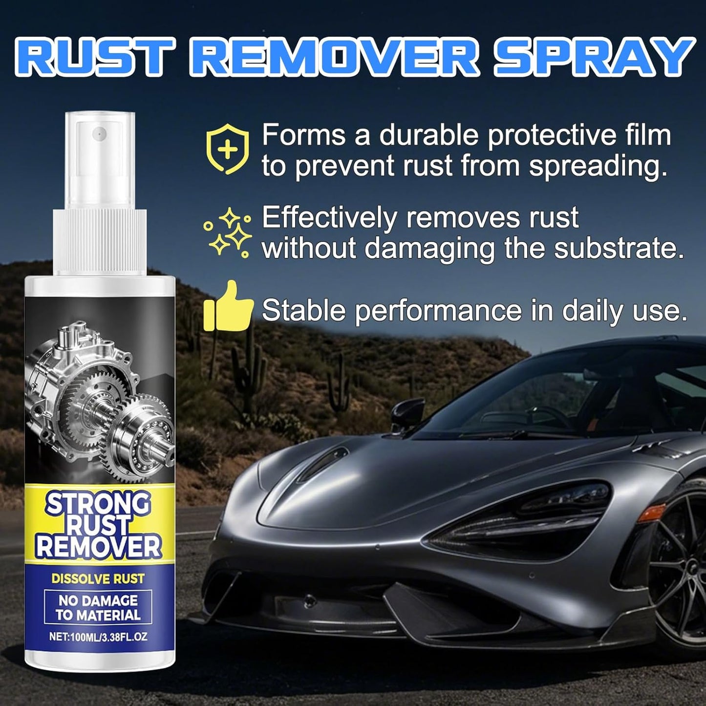 2pcs Rust Remover Spray for Metal, Upgrade Rust Remover Spray for Metal, Multipurpose Rust Stain Remover, Heavy Duty Metal Cleaner for Vehicles, Tools, Cars, Chains, Iron Out Rust Remover Spray