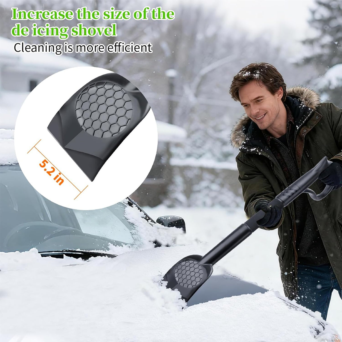 45.6" Ice Scraper and Snow Brush for Car Windshield [Silicone Bristles] ,3-in-1 Extendable Emergency Snow Shovel with Ergonomic Foam Grip and 360° Pivoting Brush Head for Christmas, Car Auto Truck SUV