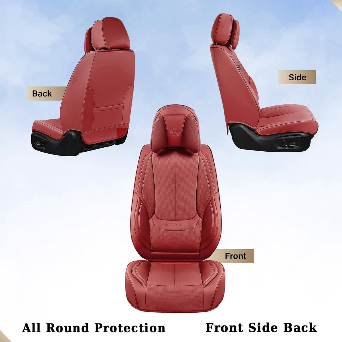 Coverado Seat Covers Full Set, Black Seat Covers for Cars 5 Seats, Car Seat Protector, Waterproof Nappa Leather Car Seat Cushion, Front and Rear Car Seat Cover Fit for Most Sedans SUV Pick-up Truck - Colors A
