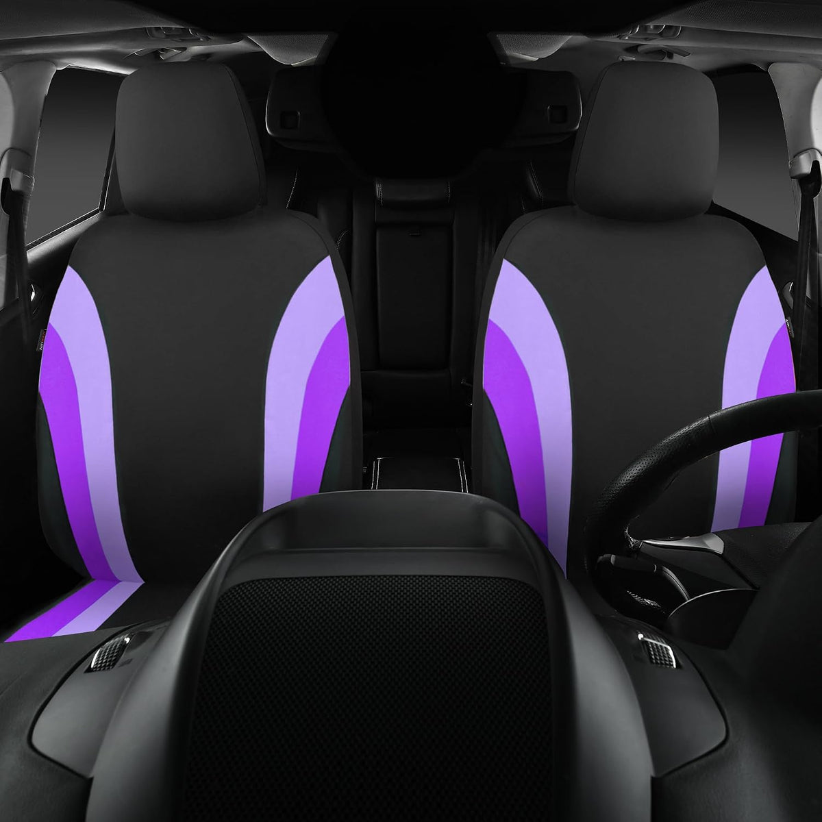 CAR PASS Line Rider Sporty Front Seat Covers,Gray Car Seat Covers Two Front Seats Only, Airbag Compatible,Universal Fit Sedans,Cars,Vans,SUV,Truck(Black and Gray)
