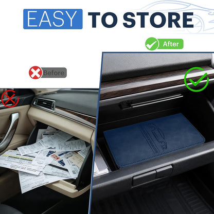 Car Registration and Insurance Card Holder, Magnetic Closure Leather Vehicle Document Organizer, Neat Stitched Glove Box Storage Case, Compact Lightweight Card Holder for Driver License - Black