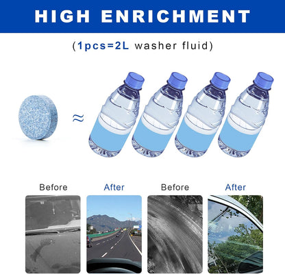 100 PCS Car Windshield Washer Fluid Tablets, Auto Window Glass Concentrated Tablets Cleaner for Clear Vision, Vehicle Windshield Wiper Fluid Cleaning Solid Effervescent
