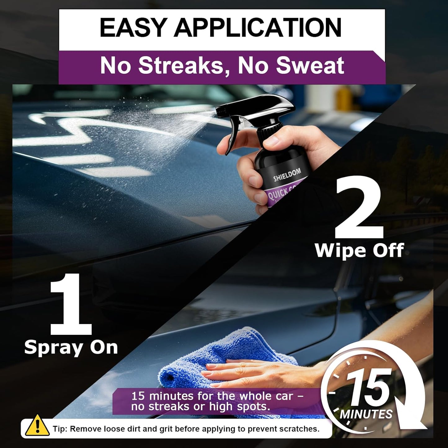 SHIELDOM Ceramic Coating Spray for Cars, Quick Effect Coating Agent Shiny Car Stuff Paint & Glass Hydrophobic Wax High Gloss Coat for Vehicles, Motorcycle, Trucks, Rvs & More - 10oz/300ml