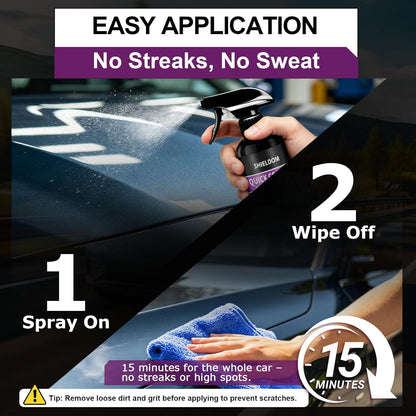 SHIELDOM Ceramic Coating Spray for Cars, Quick Effect Coating Agent Shiny Car Stuff Paint & Glass Hydrophobic Wax High Gloss Coat for Vehicles, Motorcycle, Trucks, Rvs & More - 10oz/300ml