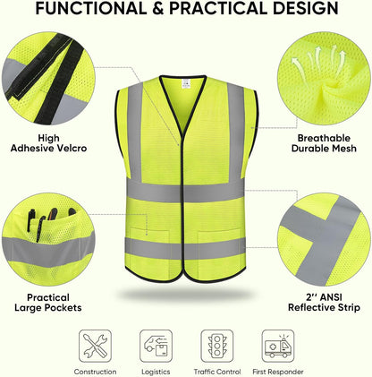 TICONN 2PK/4PK Reflective Safety Vest, High Visibility Vest with Reflective Strips for Men Women, Meets ANSI II