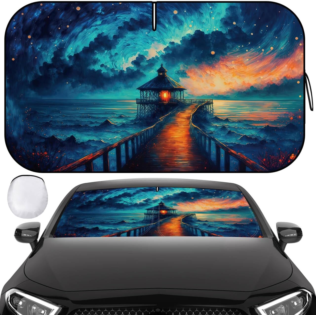 Iridescent Sun Shade for Car Windshield, Foldable Universal Car Windshield Upgrade Sunshade Enhanced UV Rays Reflective Sun Visor Shade Keeps Vehicle Cool