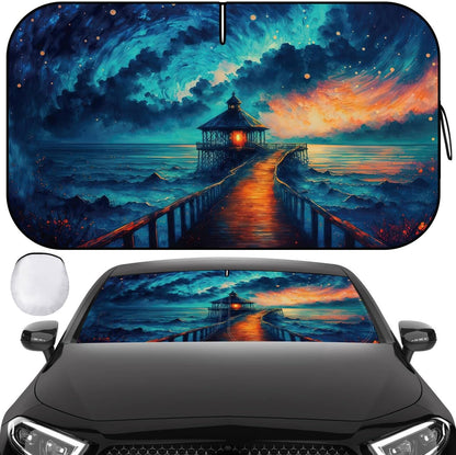 Iridescent Sun Shade for Car Windshield, Foldable Universal Car Windshield Upgrade Sunshade Enhanced UV Rays Reflective Sun Visor Shade Keeps Vehicle Cool
