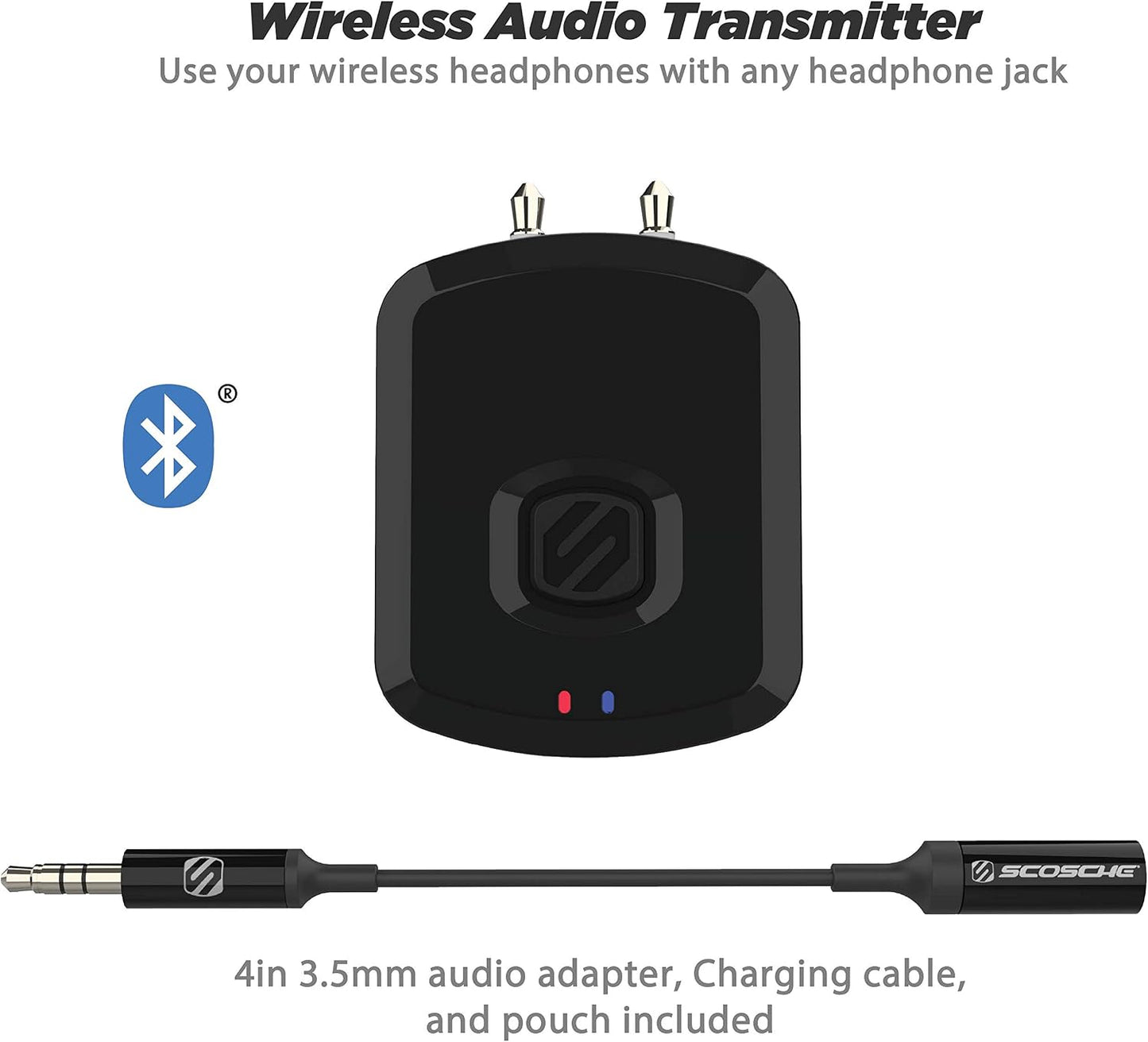 Scosche BTAXS2 Hands-Free Audio Kit, Bluetooth Receiver for Car Stereo with Noise Cancelling and Relocation Mount, 3.5mm Bluetooth Adapter for Car Radio AUX input Compatible with Siri/Google Assistant