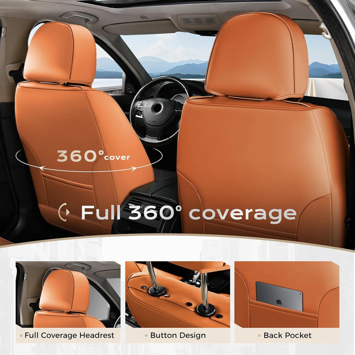 Coverado Seat Covers Full Set, Black Seat Covers for Cars 5 Seats, Car Seat Protector, Waterproof Nappa Leather Car Seat Cushion, Front and Rear Car Seat Cover Fit for Most Sedans SUV Pick-up Truck - Colors B