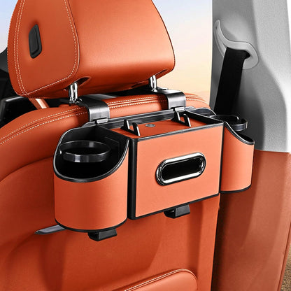 Back Seat Car Organizer,4 in 1 Multifunctional Car Back Seat Storage Box with Drink Cup Holder Tissue Box, for Hold Phone,Snacks, Drinks, Handbag-Black