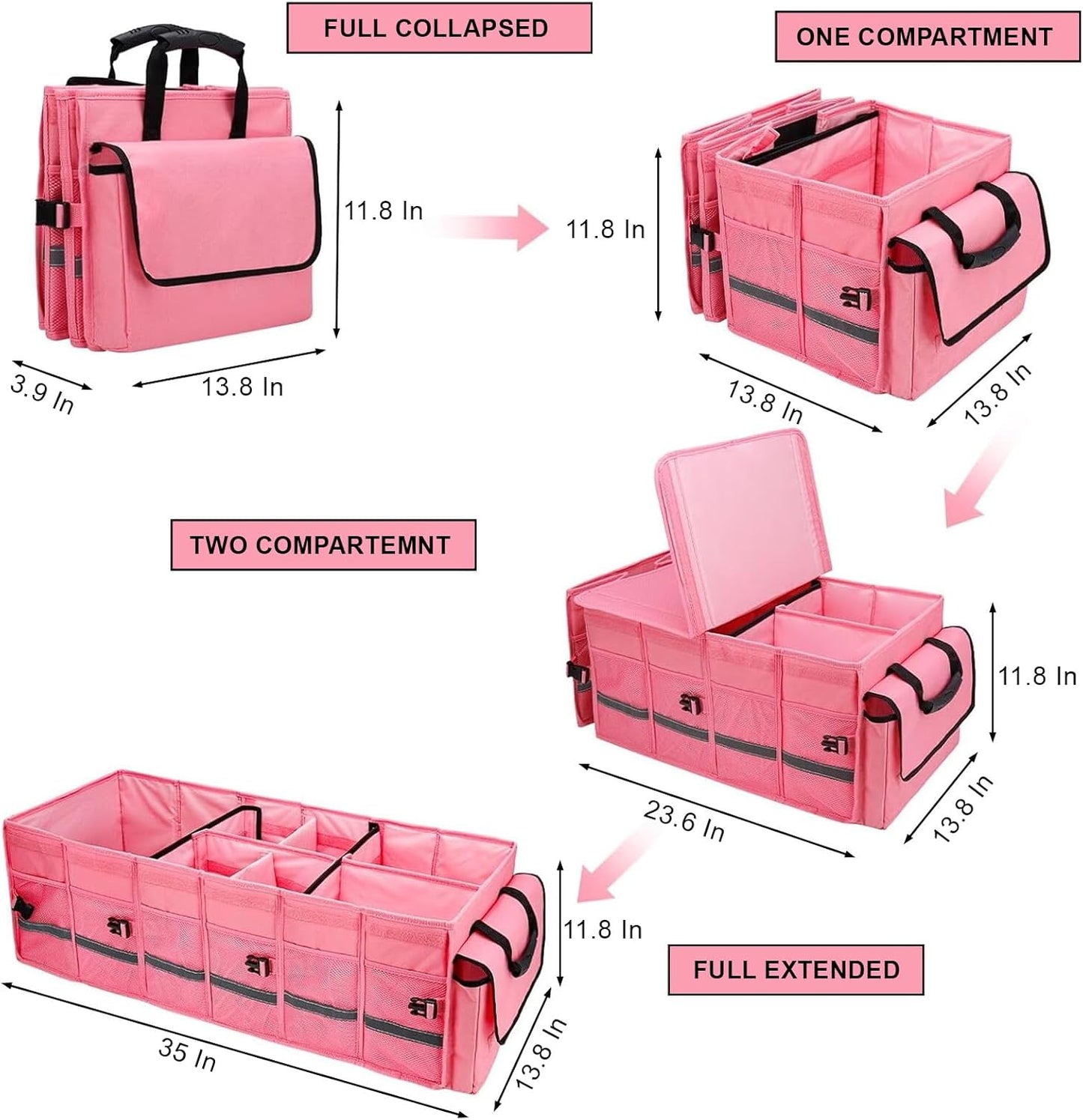Car Trunk Organizer and Storage with Lid & Removable Leakproof Cooler Bag, Car Accessories 6 Removable Dividers for Custom Space, Collapsible Large Trunk Organizers Interior for SUV Sendan with Cover
