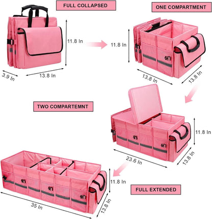 Car Trunk Organizer and Storage with Lid & Removable Leakproof Cooler Bag, Car Accessories 6 Removable Dividers for Custom Space, Collapsible Large Trunk Organizers Interior for SUV Sendan with Cover