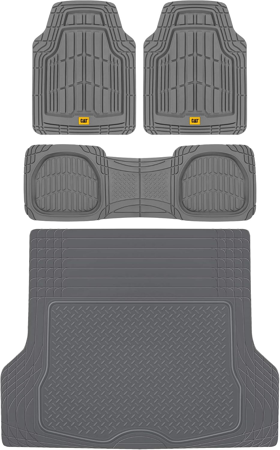 Cat® ToughRide™ Heavy-Duty 3 Piece Rubber All Season Floor Mats for Car Truck Van SUV, Black - Premium Trim to Fit Cars Floor Mat, All Weather Deep Dish Automotive Floor Mats, Total Dirt Protection