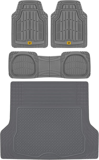 Cat® ToughRide™ Heavy-Duty 3 Piece Rubber All Season Floor Mats for Car Truck Van SUV, Black - Premium Trim to Fit Cars Floor Mat, All Weather Deep Dish Automotive Floor Mats, Total Dirt Protection