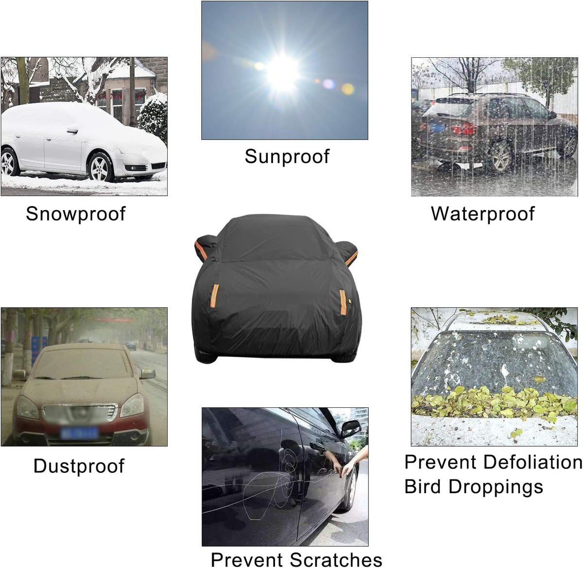 Full Car Covers for Sedan, Car Cover Waterproof All Weather Windproof Dustproof UV Protection Scratch Resistant Indoor Outdoor Univers