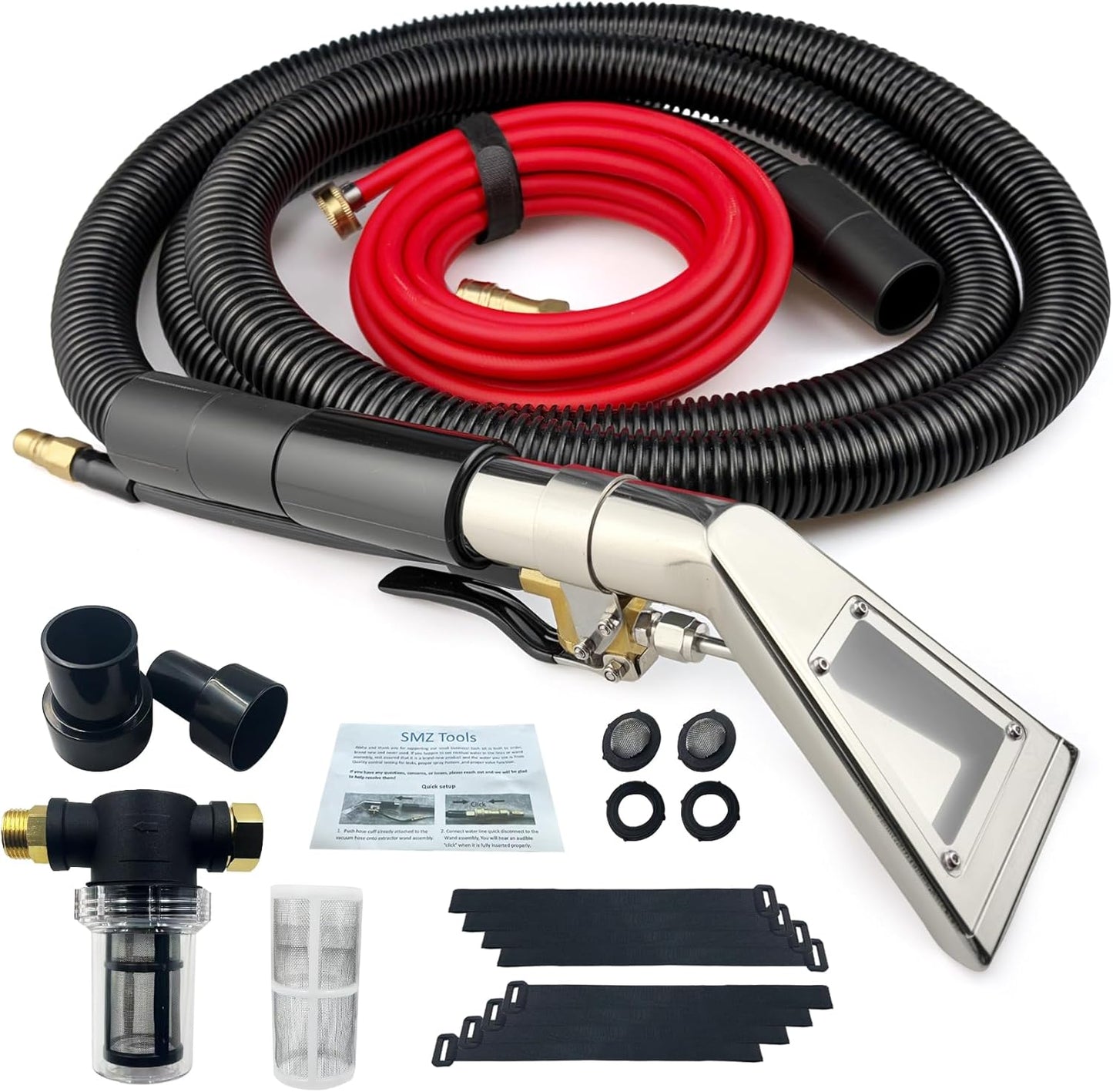 Shop Vac Extractor Hose Kit, Stainless Steel Extractor Wand with Viewing Window and Hose for Upholstery, Carpet Cleaning & Auto Detailing Shop Vacuum with Vacuum Hose, Waterline & Adapter Extractor