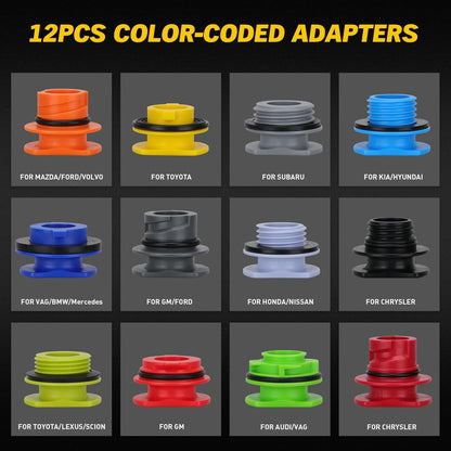 18-Piece No Spill Engine Oil Funnel Kit, 1.59QT/ 1.5L Automotive Coolant Funnel Set, 12 Adapters, Elbow Fitting, Arrow Screen & Magnetic Tray, Compatible with GM, Ford, BMW, Audi, Land Rover Etc