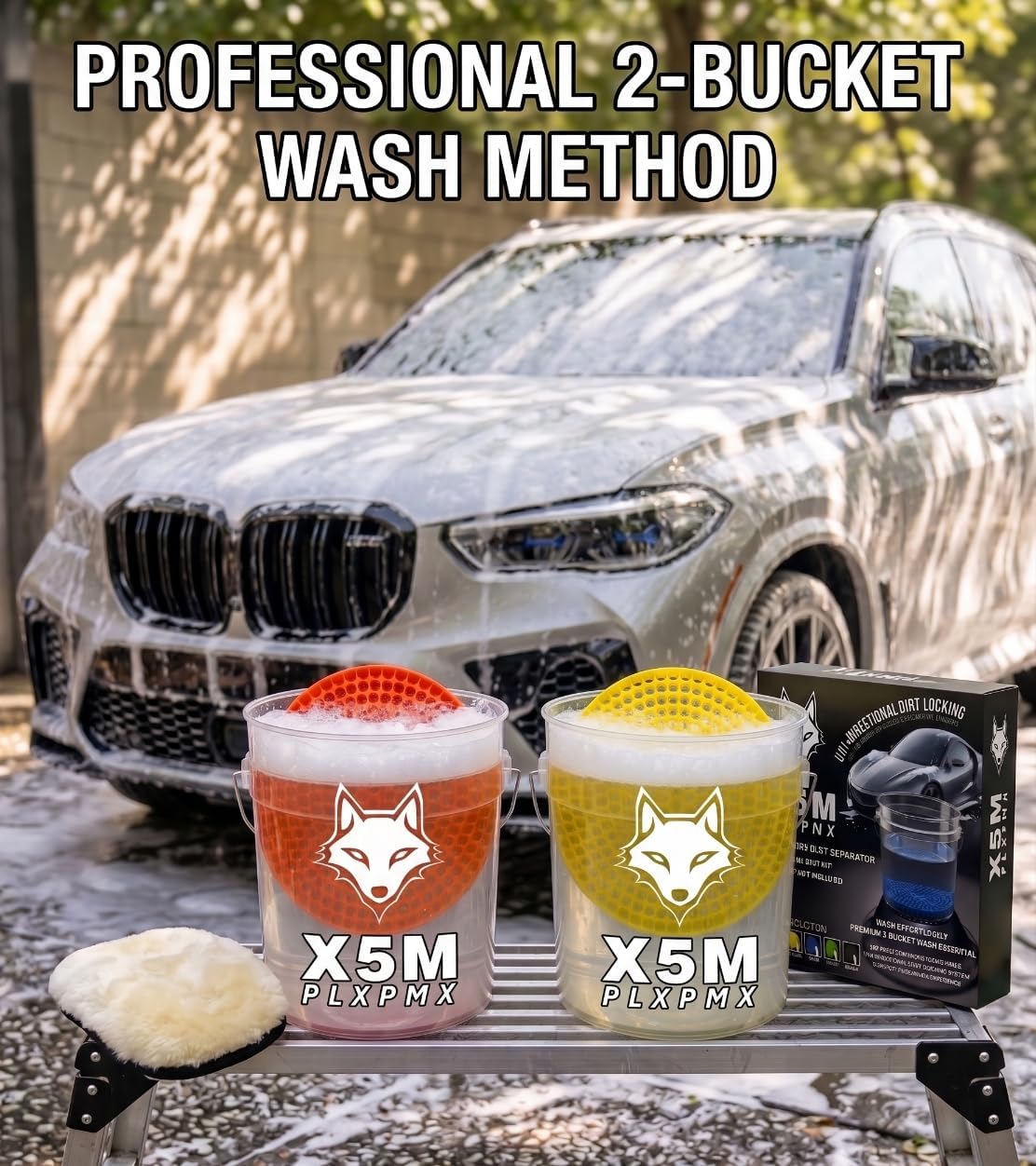 10.4" Heavy Duty Car Wash Bucket Insert (2-Pack) & Wash Mitt Kit - 10.6 oz Detailing Dirt Separator & Grit Trap, Scratch-Free Auto Wash, Fits 3.5 to 5 Gallon Buckets (Red Kit)