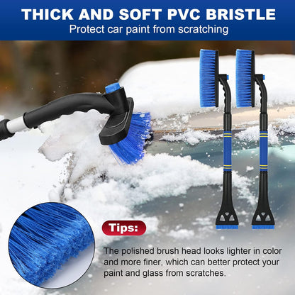 34" Extendable Ice Scrapers for Car Windshield 2-in-1 Snow Brush for Car Snow Scraper for Car Snow Scraper and Drush with Ergonomic Foam Grip for Cars, Trucks, SUVs with 360° Pivoting Brush Head Blue
