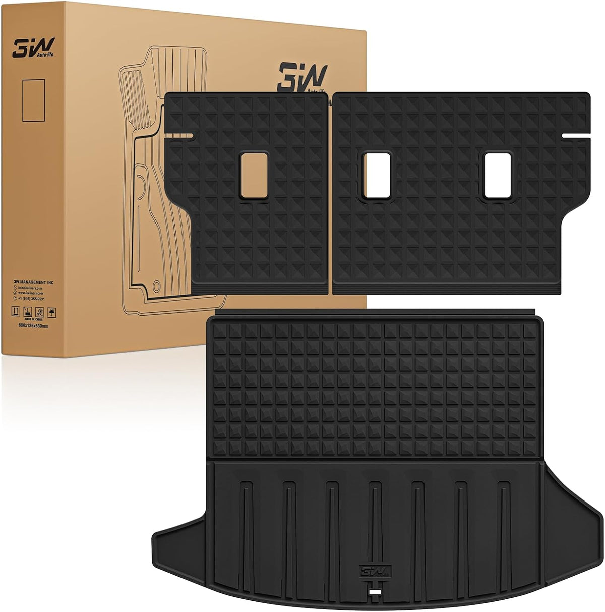 3W Floor Mats & Cargo Liner Fit for 2021 2022 2023 2024 2025 2026 Chevy Tahoe/GMC Yukon/Cadillac Escalade 7 Seat, TPE All Weather Custom Fit Car Accessories Heavy Duty Rubber Full Set Trunk Mats - Colors B
