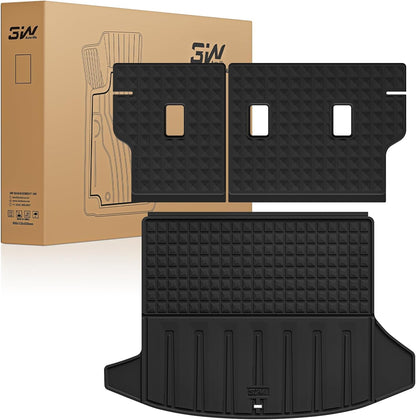 3W Floor Mats & Cargo Liner Fit for 2021 2022 2023 2024 2025 2026 Chevy Tahoe/GMC Yukon/Cadillac Escalade 7 Seat, TPE All Weather Custom Fit Car Accessories Heavy Duty Rubber Full Set Trunk Mats - Colors B