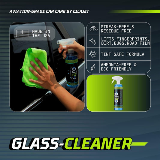 Care Glass Cleaner Spray, Streak-Free Car Window Cleaner for Windshields, Mirrors & Tinted Glass, Professional Window Cleaning Kit, Car Essentials, 16 oz