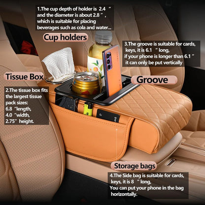 Car Armrest Cushion,5-in-1 Center Console Cover with 2 Storage Bags Cup Holder, Tissue Box Slot, Phone Slot for Sedans, Car Accessories Interior Organizers (Black)