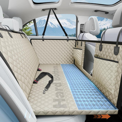 Dog Car Seat Cover for Back Seat with Hard Bottom,Waterproof Back Seat Extender for Dogs,Dog Hammock Dogs Bed for Cars, SUVs,Pet Seat Cover for Back Seat Holds 400lbs with Mesh Window & Pocket