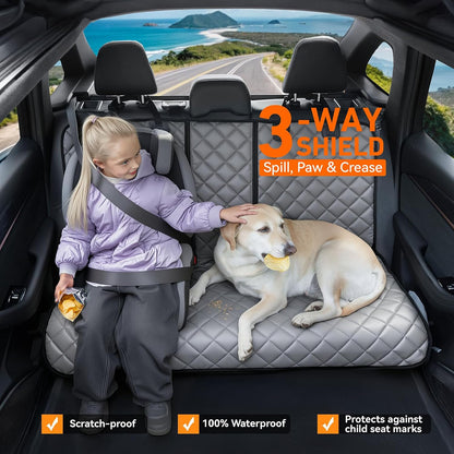 Dog Car Seat Cover for Back Seat, Waterproof Back Seat Covers for Dogs, PU Leather Nonslip Bench Dog Seat Cover Universal Fit Most Vehicles,SUVs,Small Trucks（Black,Standard）