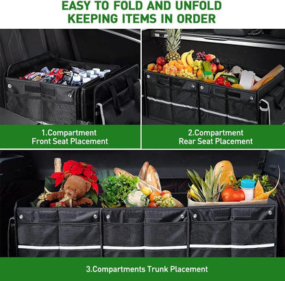 Car Trunk Organizer,Heavy Duty Collapsible 95 L Capacity Car Trunk Storage Organizer,Multi-Compartment Pockets, Adjustable Straps - Ideal for Travel, Camping, Shopping,Perfect for SUV, Truck, Sedan