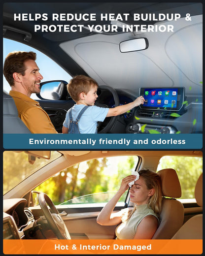 helloleiboo Graphene Car Windshield Sun Shade Car Sun Shade for Windshield with Heat Absorption Coating Foldable Design with UV Protection to Keep Your Car Interior Cooler Silver (X-Large-61 × 34 in)