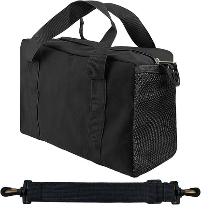 Small Tool Bag,Close Top Wide Mouth Tool Organizer Bag,Large Capacity Tool Bags for Men,Canvas Tool Storage Bag for Storage Handbag for Screwdrivers,Wrench,Pliers Hand Tools (black, 12 Inch)