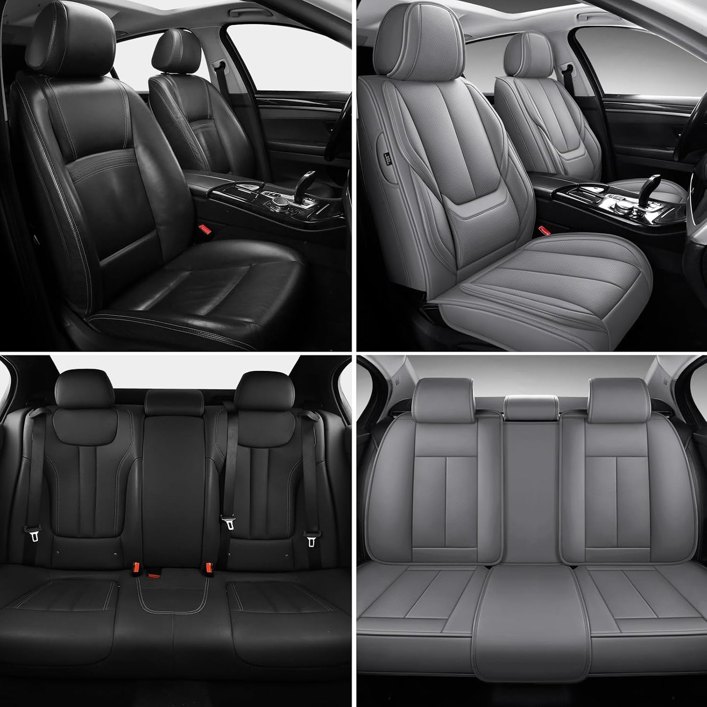 MINGBRON Car Seat Cover Full Set, Leather Car Seat Cover, Waterproof Seat Covers, Car Seat Cushion, Nappa Leather Seat Covers Car Seat Protector Universal Fit Most Cars Black