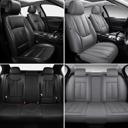 MINGBRON Car Seat Cover Full Set, Leather Car Seat Cover, Waterproof Seat Covers, Car Seat Cushion, Nappa Leather Seat Covers Car Seat Protector Universal Fit Most Cars Black